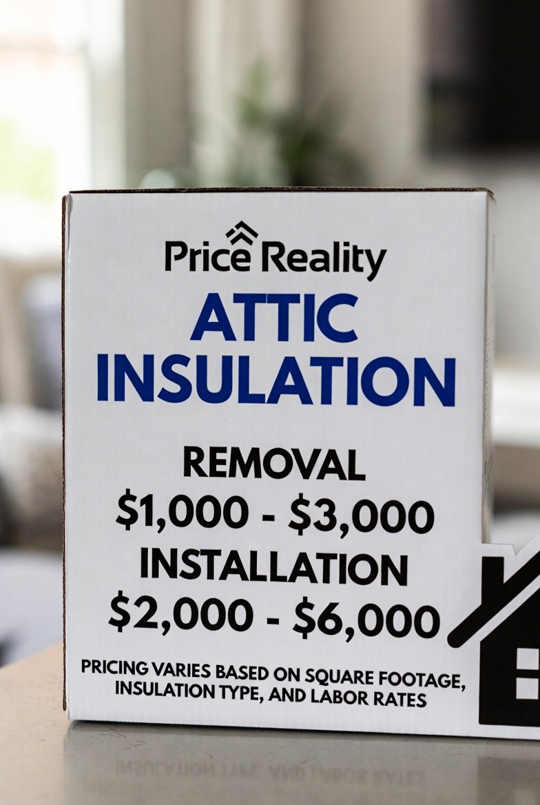 Price reality box showing removal plus installation cost ranges for replacing attic insulation